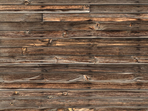 Weathered wooden planks with natural grain, knots and warm brown tones.