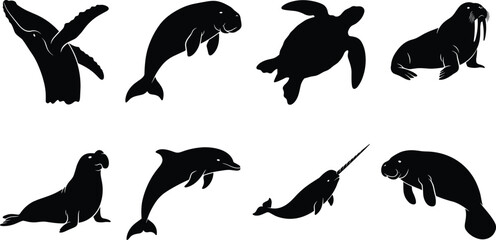 Marine Animals Black Silhouettes © Khadija