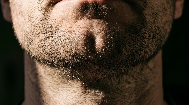 Macro view of man chin with stubble and cleft