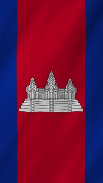 Cambodia flag waving in the wind 4K animation vertical video