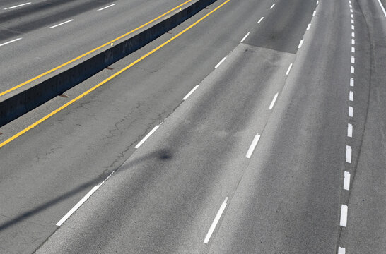 Highway in Canada. Top wiev on the Road. Road markings. Asphalt road.