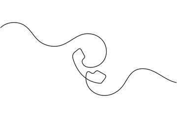 Fototapeta premium Telephone handset line art minimal customer hotline icon with curved continuous wave line and editable stroke