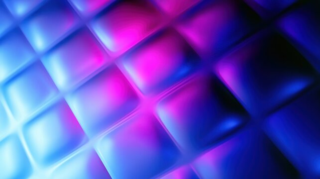Padded square grid illuminated by pink and blue lights