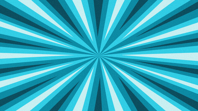 Retro comic sunburst background with blue abstract radial lines and grain texture. Perfect for dynamic pop art posters and action banners.