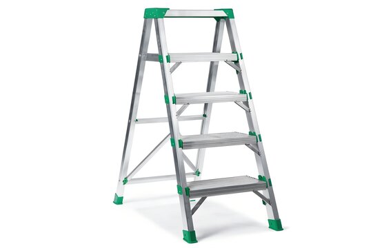 Sturdy aluminum stepladder with four steps and green accents