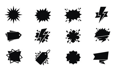 Collection of black comic book style speech bubbles and explosive burst shapes for graphic design © SARABAN