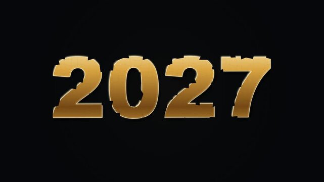 3D Animation of Golden 2026 Number Shattering into Flying Geometric Fragments
