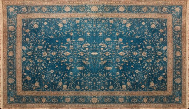 Vintage blue floral oriental rug carpet