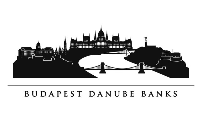 Budapest Danube banks and parliament building silhouette.