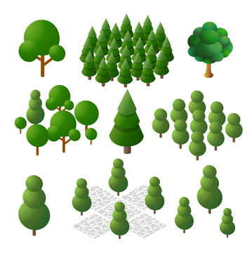 Isometric trees creating landscape and park elements