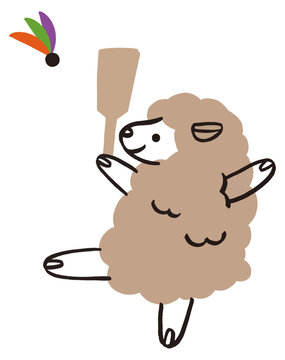 2027 Japanese New Year's card, sheep playing hanetsuki, a traditional Japanese paddle game