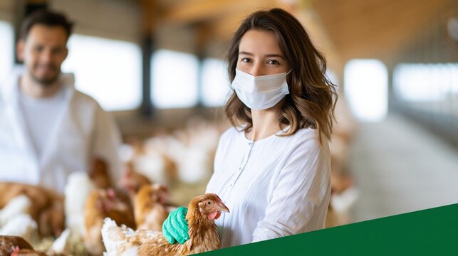 Woman holding chicken in poultry farm