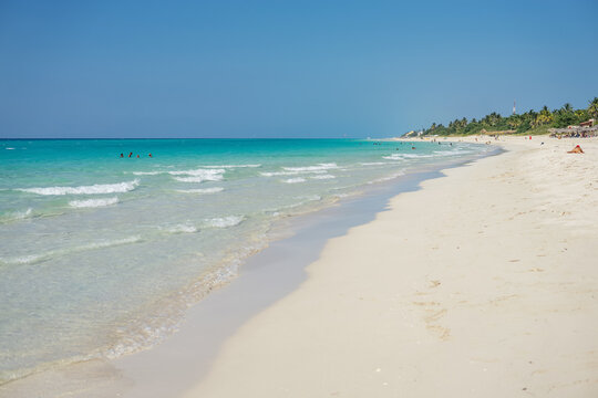 Views on Cuba Island, Varadero. Blue ocean, white sand, old cars.
