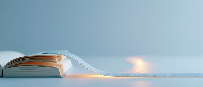 Open book with glowing bookmark ribbon