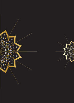 Luxury black background with silver and gold floral mandala ornaments on left and right sides