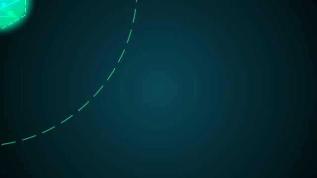 Abstract 4K animation featuring a glowing dashed circle on a dark teal background representing an atomic core or DNA scale pulse for scientific and technology visualization.