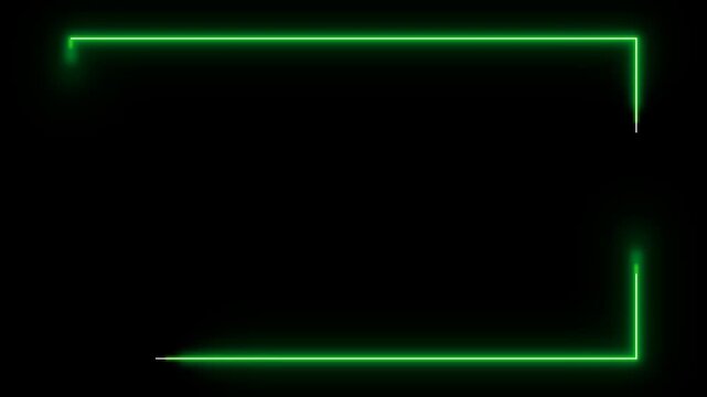 Glowing green frame border neon light rectangle effect on black background for modern digital screen overlay design concept
