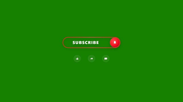 Subscribe button icon set featuring notification bell thumb like arrow share and comment symbols on green background