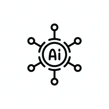 AI ecosystem thin line icon representing artificial intelligence, interconnected technologies, neural networks, machine learning, digital systems, and intelligent computing. Vector illustration.