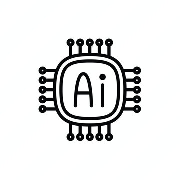 AI core processor thin line icon representing artificial intelligence, advanced computing, machine learning, neural networks, data processing, and intelligent hardware. Vector illustration.