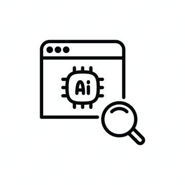 AI searching thin line icon representing artificial intelligence, intelligent search, information retrieval, data analysis, machine learning, and digital technology. Vector illustration.