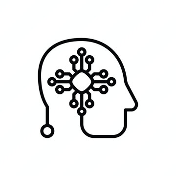Centralized AI thin line icon representing artificial intelligence, centralized computing, connected systems, data processing, machine learning, and intelligent technology. Vector illustration.