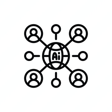 Collaborative AI thin line icon representing artificial intelligence, human-machine collaboration, connected systems, shared intelligence, machine learning, and intelligent technology. Vector illustra