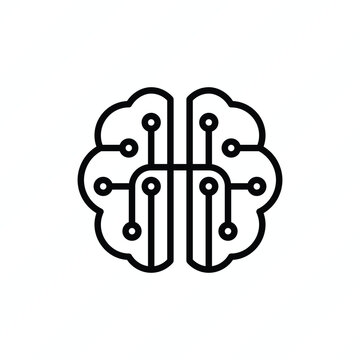 Cyber brain thin line icon representing artificial intelligence, neural networks, cybernetics, machine learning, digital technology, and intelligent computing. Vector illustration.