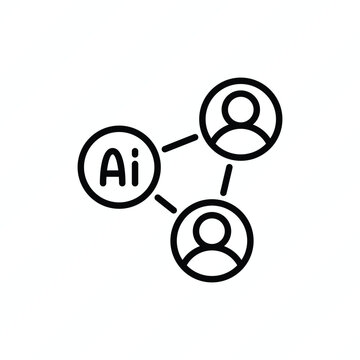 Human-AI interaction thin line icon representing artificial intelligence, human-computer interaction, digital communication, collaborative technology, machine learning, and intelligent systems. Vector