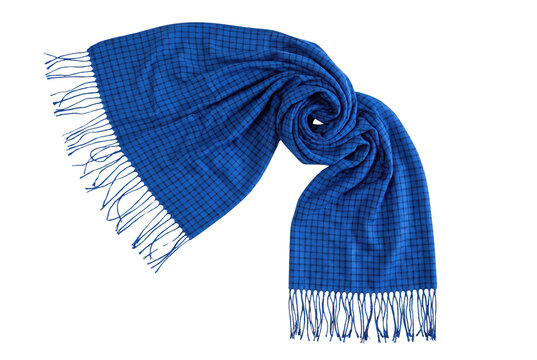 Bright Blue Checkered Scarf with Fringe Detail