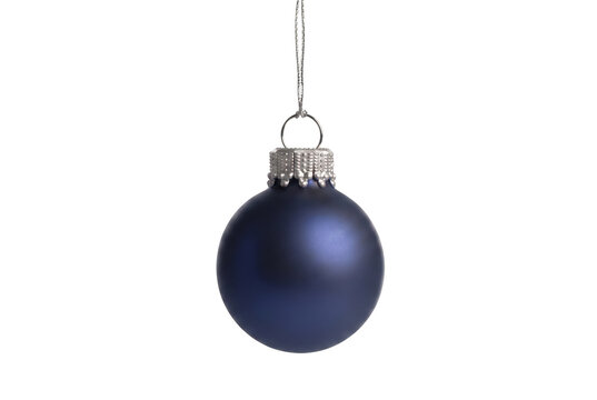Elegant Matte Blue Christmas Bauble Hanging by Silver String