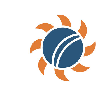 Abstract sun logo with orange rays and blue center