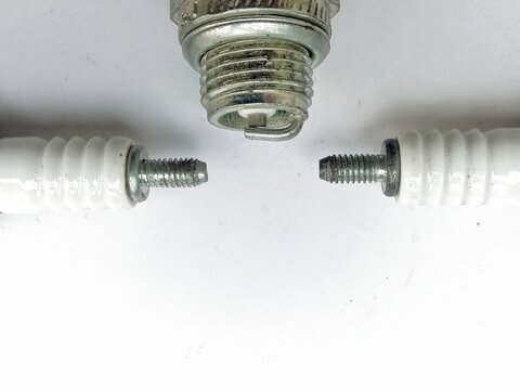 Close Up View of Motorcycle Spark Plug Electrodes and Terminal Studs