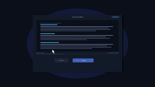 User interface elements animation showing checklist and play button on dark background