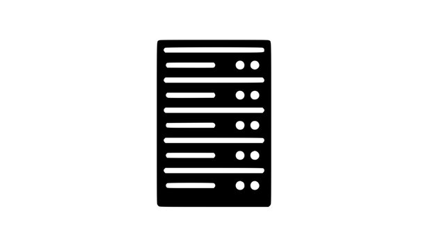 Black silhouette icon of a computer server rack isolated on transparent background