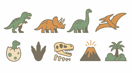 Colorful cartoon dinosaur and prehistoric icons set. © boss