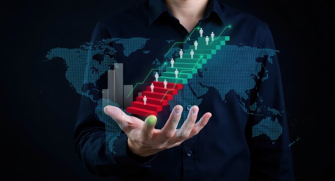 Corporate career ladder concept, global business growth, success strategy