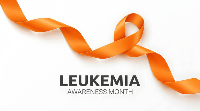 Leukemia awareness month flowing orange ribbon on white