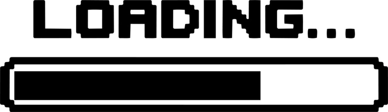 Pixel art loading screen text with progress bar element video game web element