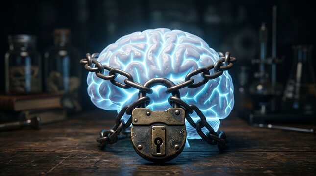 Padlock Securing Glowing Brain