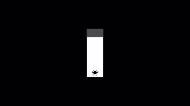 Brightness slider level control animation isolated on black background, slider level adjust 0 to 100, simple brightness contrast icon animated.
