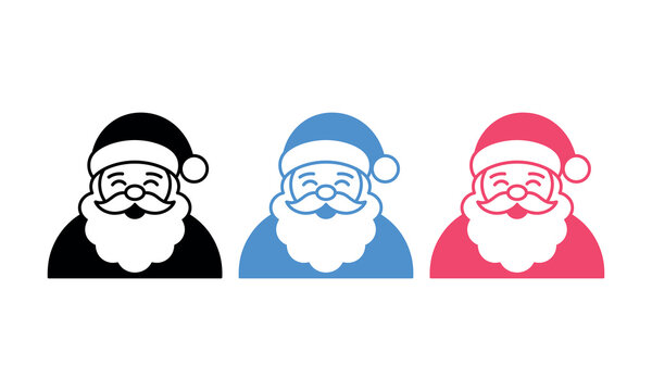 Three colorful santa claus icons with different colored outfits and beards