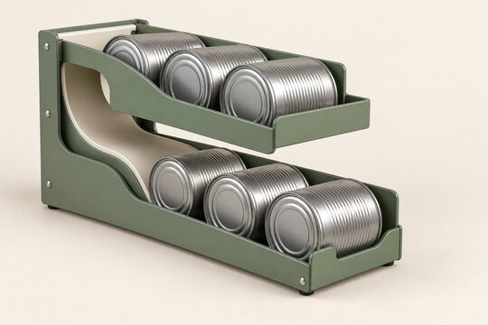 Curved Pantry Rack Rotates Plain Cans Toward the Front