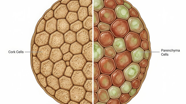 Comparison of cork cells and parenchyma cells biology illustration