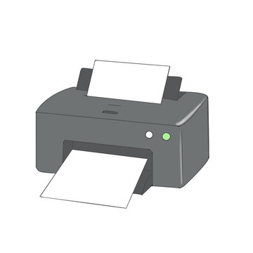 Cute grey office printer printing paper vector illustration