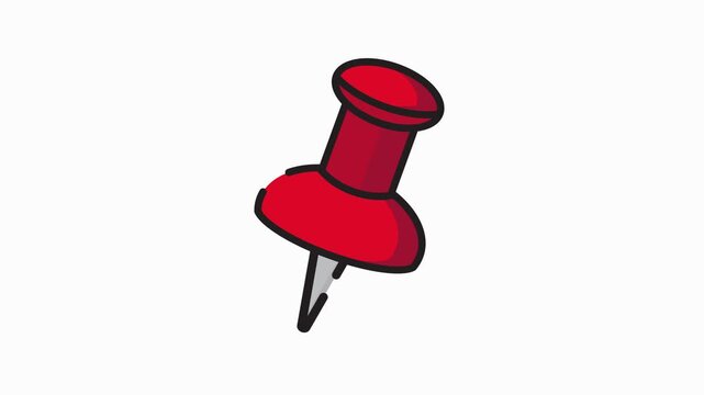 Animated Red Push Pin Rotating Against White Background