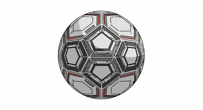 A modern soccer ball with complex hexagonal and pentagonal patterns, futuristic tech aesthetic, clean and symmetrical, balanced lighting, minimalist flat vector artwork, clipart style, absolute