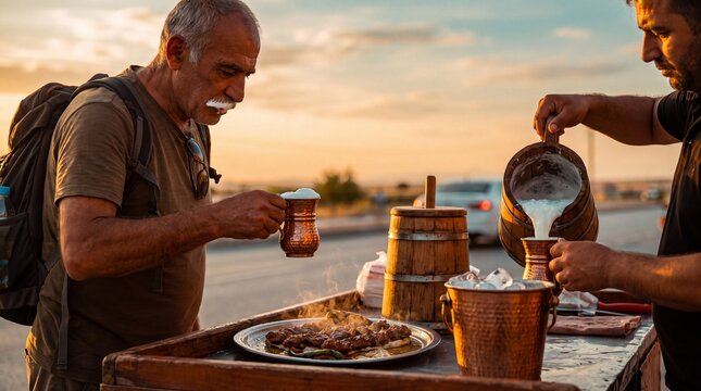 Ayran in Konya &mdash; a roadside stop where cold ayran is sold from a cart
