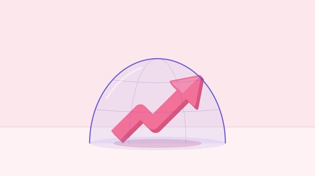 Growth arrow protected by shield dome, protection and security concept