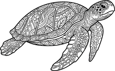Fototapeta premium Decorative Sea Turtle Zentangle Vector Line Art Illustration Featuring Mandala Paisley Patterns Shell Texture And Marine Ornaments For Adult Coloring Page And Tattoo Designs